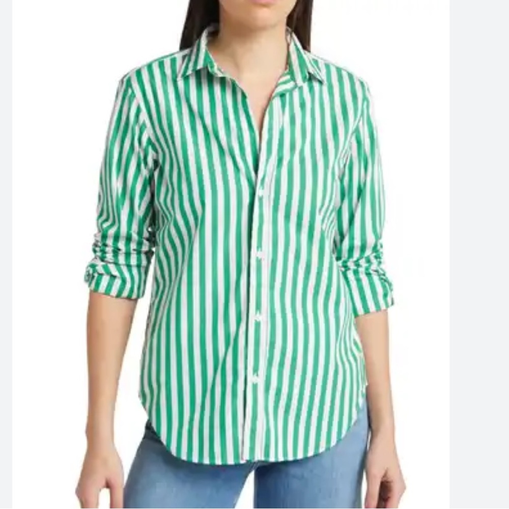 Frank & Eileen Emerald and White Striped Shirt